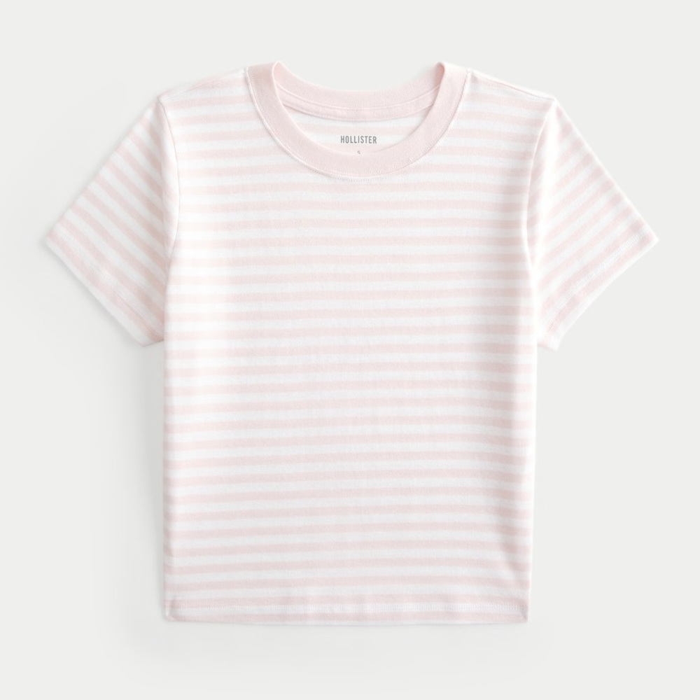 Hollister Baby Tee - cropped - pink stripes